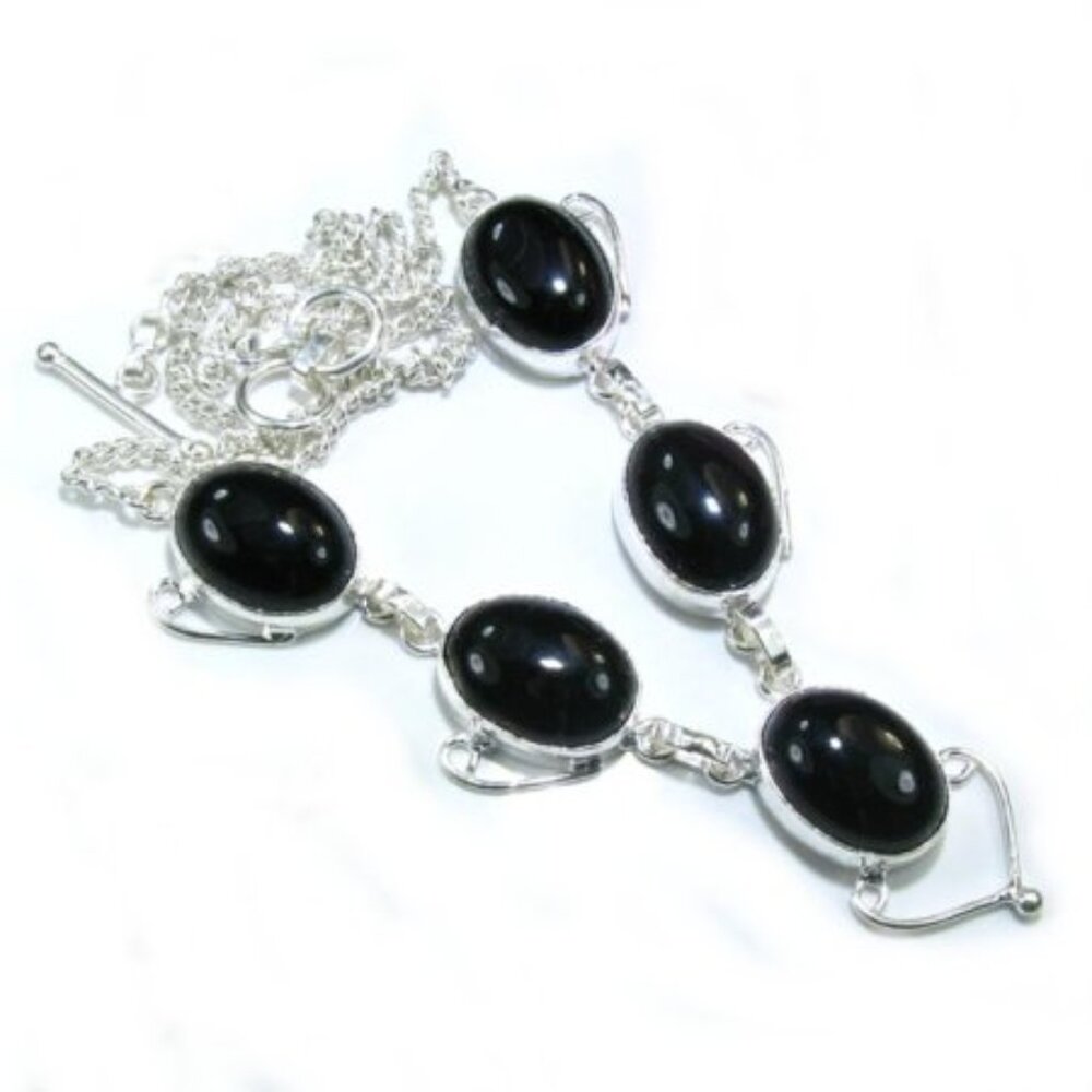 Black Onyx Silver Necklace - NEW